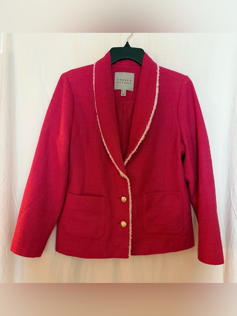 Susan Graver Hot Pink Fringe-Trim Textured Blazer